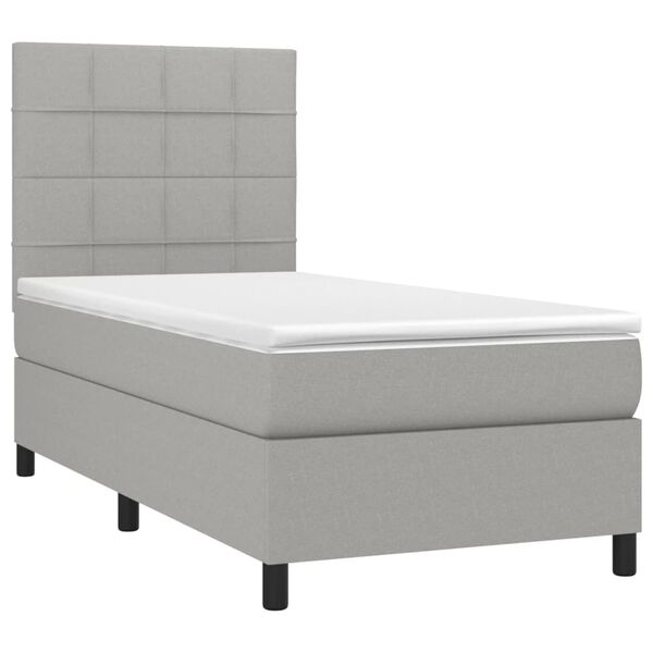 vidaXL Boxspringbett mit Matratze & LED Hellgrau 90x200 cm Stoff