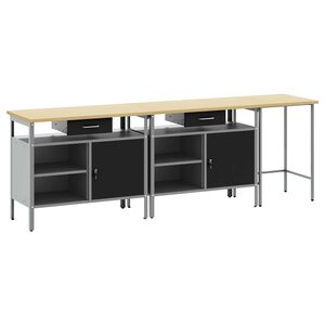 vidaXL Werkbank-Set 3 stk. Rot und Grau Pulverbeschichteter Stahl