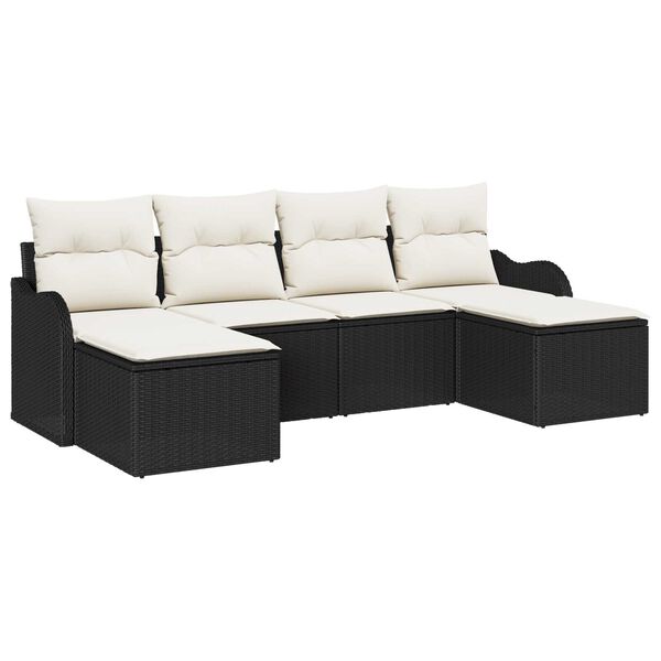 vidaXL Garten-Sofa-Set mit Kissen 6 pcs Schwarz und Wei&szlig; Poly Rattan