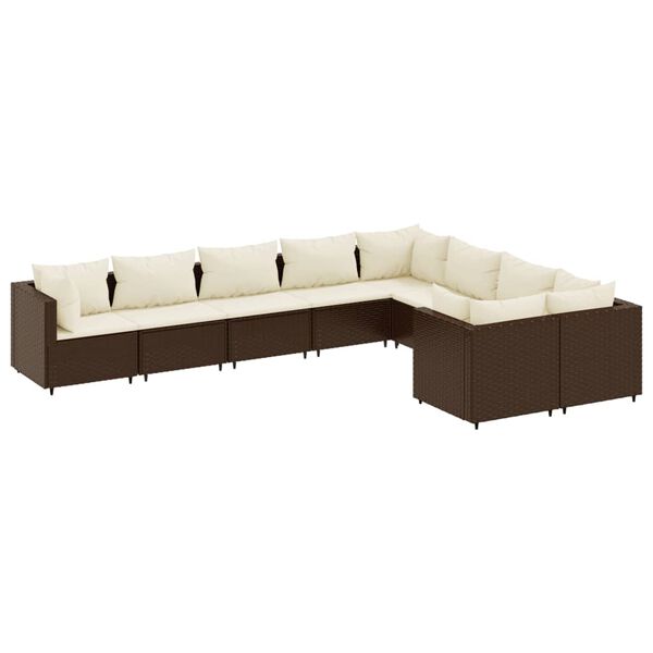 vidaXL 9-tlg. Garten-Sofagarnitur mit Kissen Braun Poly Rattan