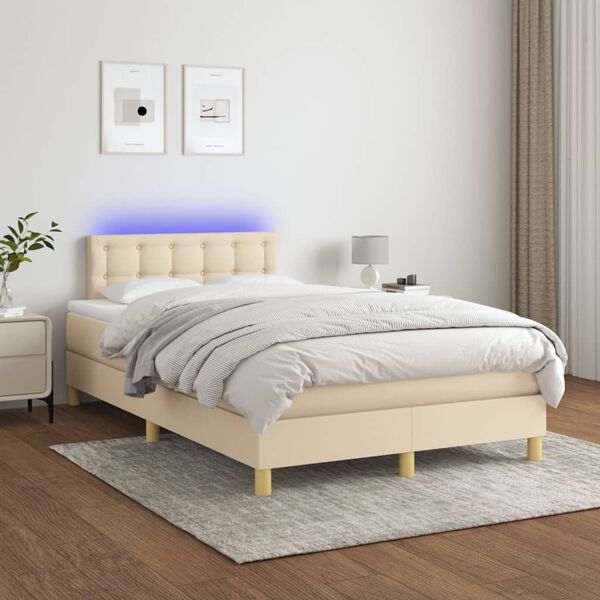 vidaXL Boxspringbett mit Matratze & LED Creme 120x200 cm Stoff