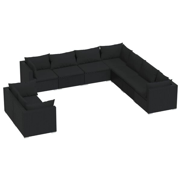 vidaXL 9-tlg. Garten-Lounge-Set mit Kissen Schwarz Poly Rattan