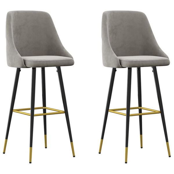 vidaXL Barhocker 2 Stk. Hellgrau Samt
