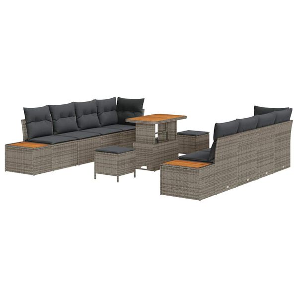 vidaXL Gartensofa-set mit Kissen mit Speicher 11 pcs Grau Poly Rattan