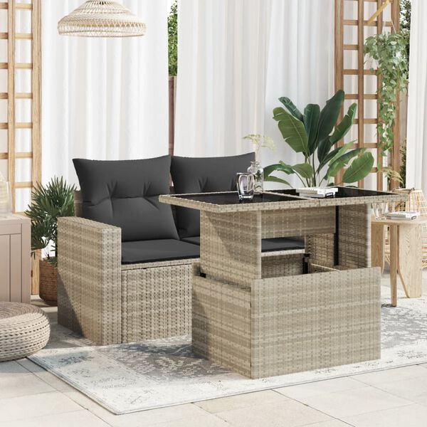 vidaXL Gartentisch mit Glasplatte Hellgrau 100x55x73 cm Poly Rattan