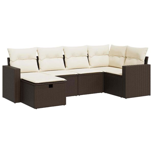 vidaXL 6-tlg. Garten-Sofagarnitur mit Kissen Braun Poly Rattan