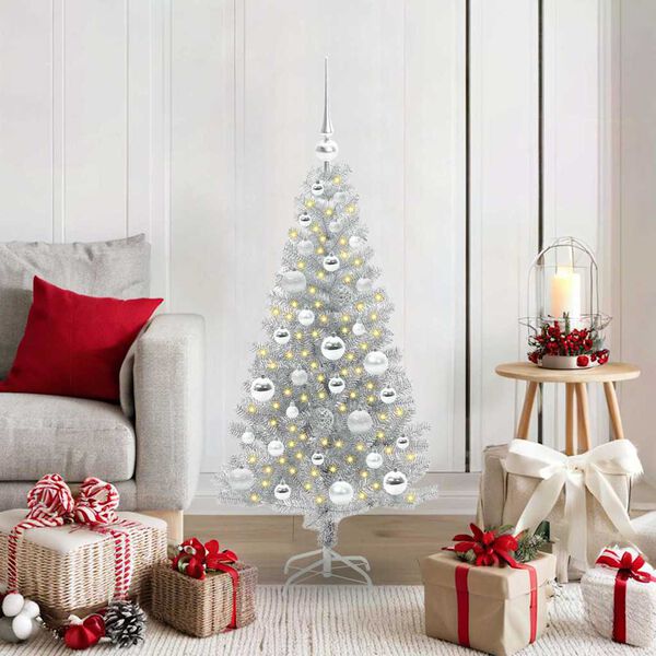 vidaXL Weihnachtsbaum mit 150 LEDs mit St&auml;nder Silber 120 cm PET