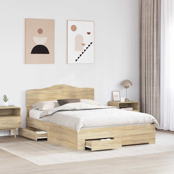 vidaXL Bettrahmen mit Kopfteil Sonoma-Eiche 140 x 190 cm Holzwerkstoff