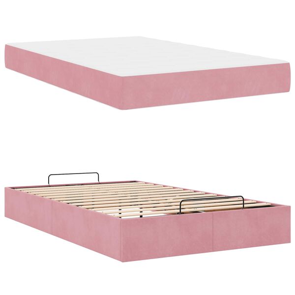 vidaXL Bettgestell mit Matratze mit Matratze 2 pcs Rosa Samt