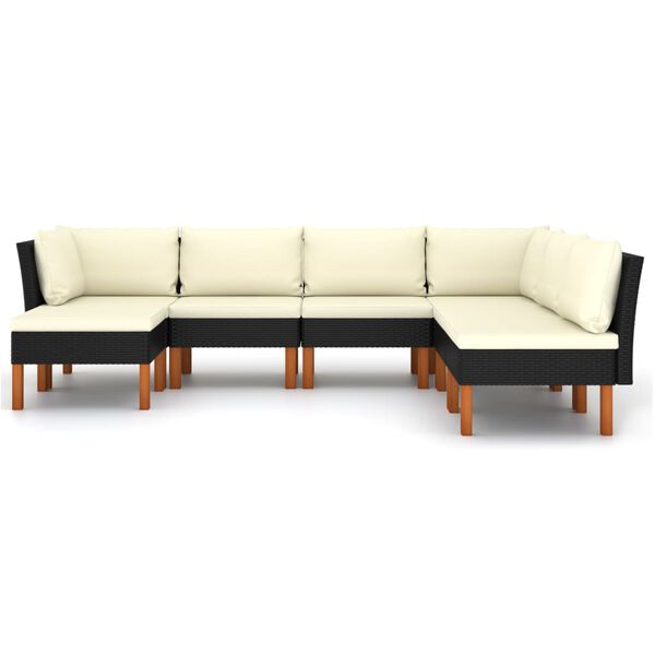 vidaXL 7-tlg. Garten-Lounge-Set mit Kissen Poly Rattan Schwarz