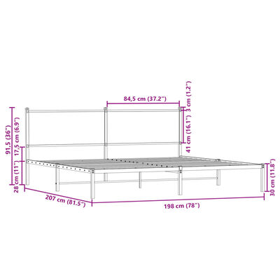 vidaXL Metallbett ohne Matratze Braun Eichen-Optik 193x203 cm