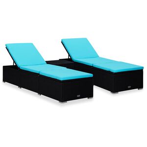 vidaXL 3-tlg. Garten-Sonnenliegen mit Teetisch Poly Rattan Schwarz