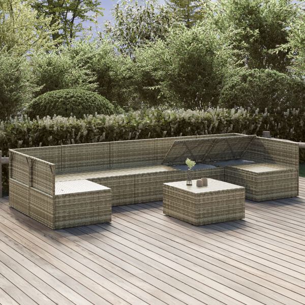 vidaXL 8-tlg. Garten-Lounge-Set mit Kissen Grau Poly Rattan