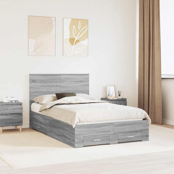 vidaXL Bettrahmen Graues Sonoma 135 x 190 cm Holzwerkstoff