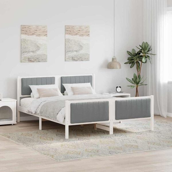 vidaXL Bettgestell Wei&szlig; und Hellgrau 150 x 200 cm Massivholz Kiefer