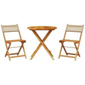 vidaXL 3-tlg. Bistro-Set Beige Poly Rattan und Massivholz