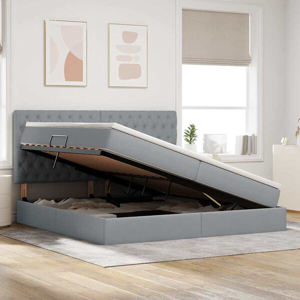 vidaXL Aufbewahrungsbett mit Matratze Hellgrau 200 x 200 cm Polyester