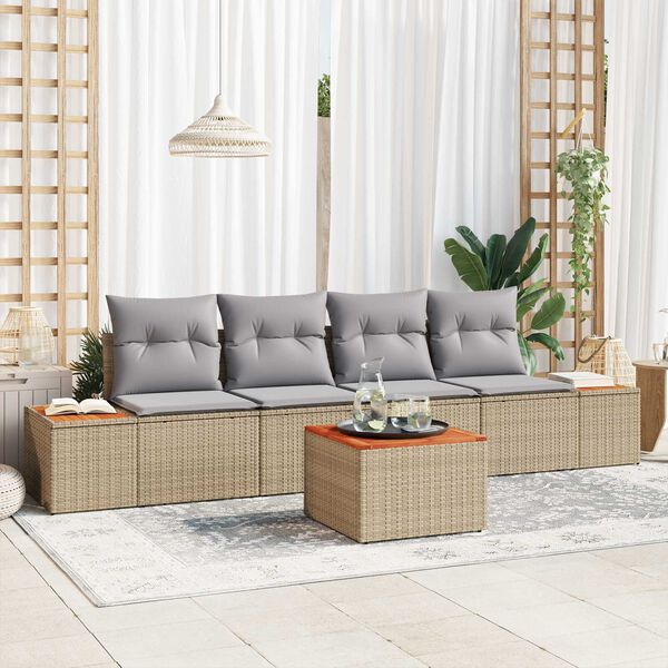 vidaXL Gartensofa-set mit Kissen 5 pcs Beige Poly Rattan