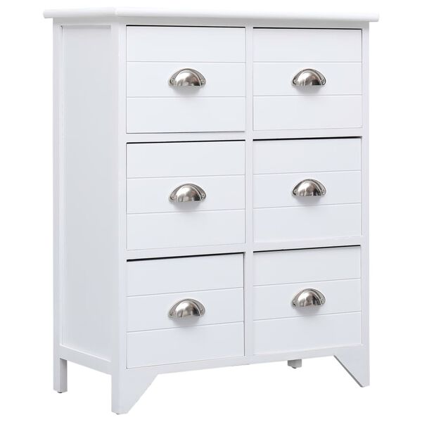 vidaXL Beistellschrank mit 6 Schubladen Weiß 60x30x75cm Paulownia Holz