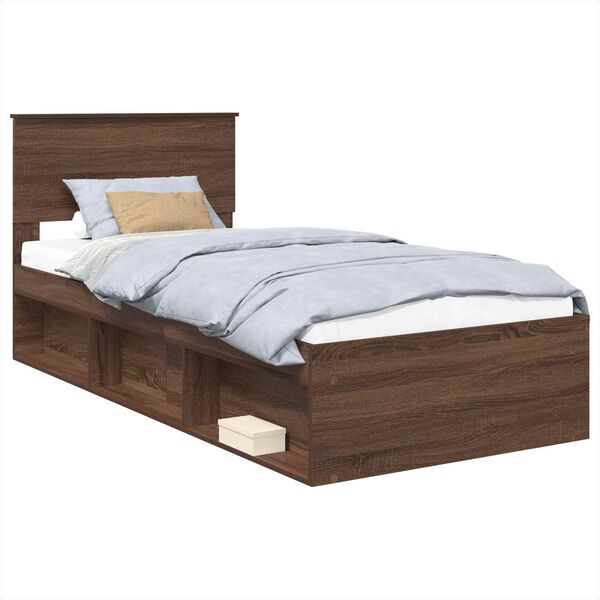 vidaXL Bettrahmen Braun Eichen-Optik 90 x 190 cm Holzwerkstoff