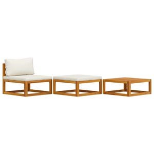 vidaXL 3-tlg. Garten-Lounge-Set mit Creme-Kissen Massivholz Akazie