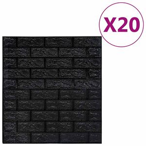 vidaXL 3D Tapete Ziegelstein Selbstklebend 20 Stk. Schwarz