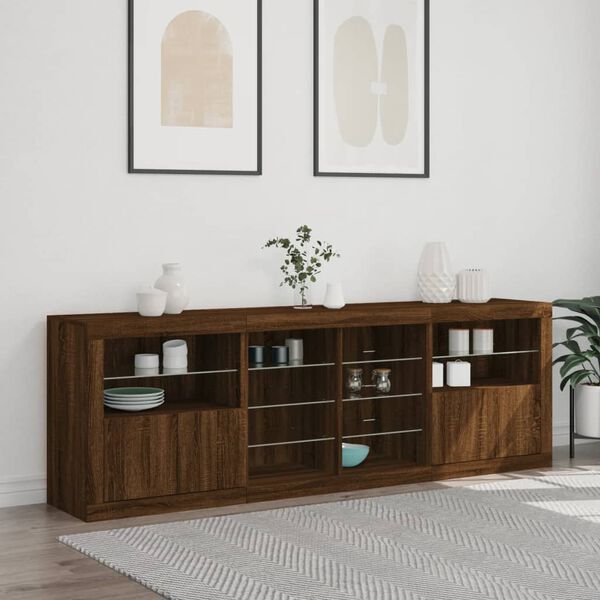 vidaXL Sideboard mit LED-Leuchten Braun Eichen-Optik 202x37x67 cm