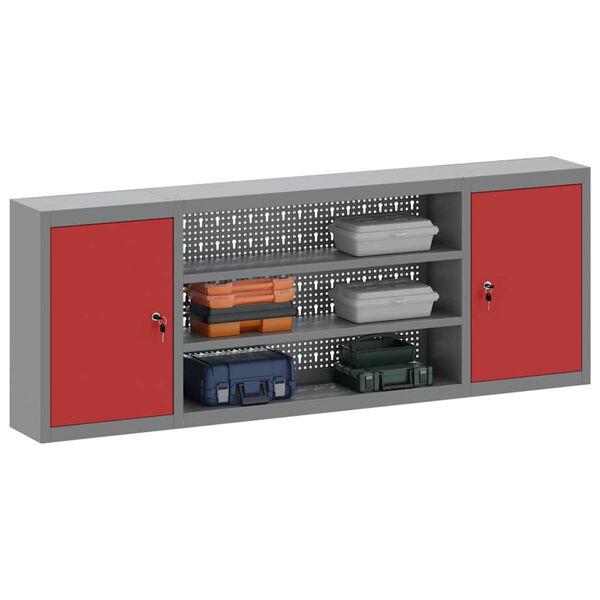 vidaXL Werkzeugschrank mit Regal Rot und Grau 50 x 20 x 55 cm