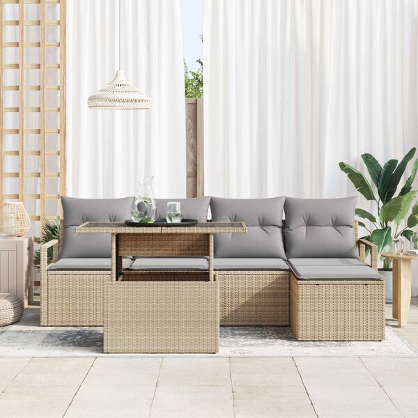 vidaXL Garten-Sofa-Set mit Speicher 6 pcs Beige Poly Rattan