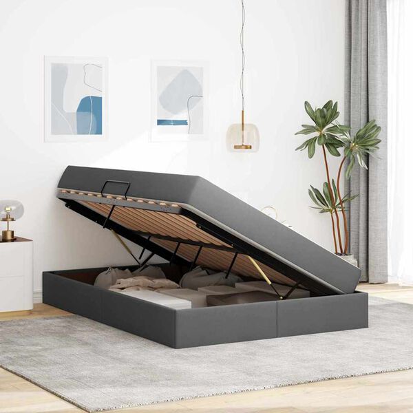 vidaXL Aufbewahrungsbett mit Matratze Dunkelgrau 140 x 190 cm