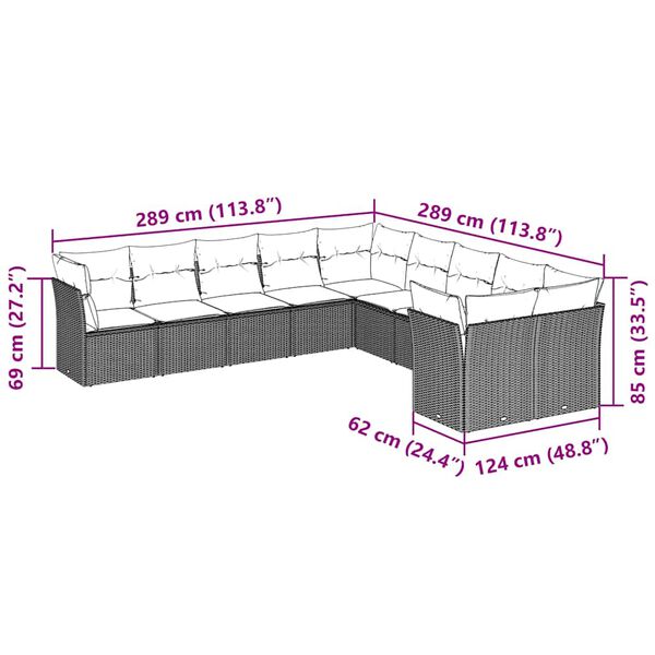 vidaXL 10-tlg. Garten-Sofagarnitur mit Kissen Hellgrau Poly Rattan
