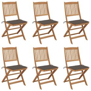 vidaXL Klappbare Gartenst&uuml;hle 6 Stk. mit Kissen Massivholz Akazie
