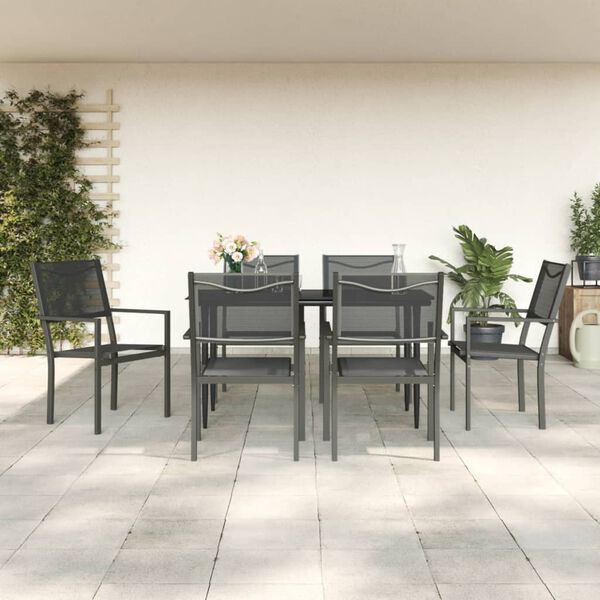 vidaXL 7-tlg. Garten-Essgruppe Schwarz Stahl und Textilene