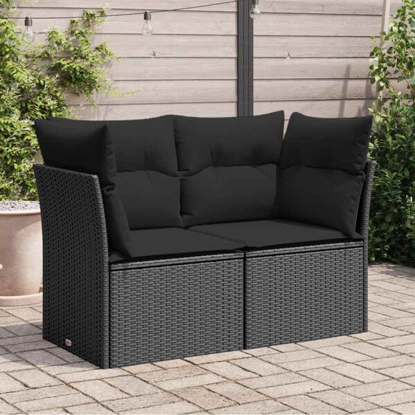 vidaXL Gartensofa mit Kissen 2-Sitzer Schwarz Poly Rattan