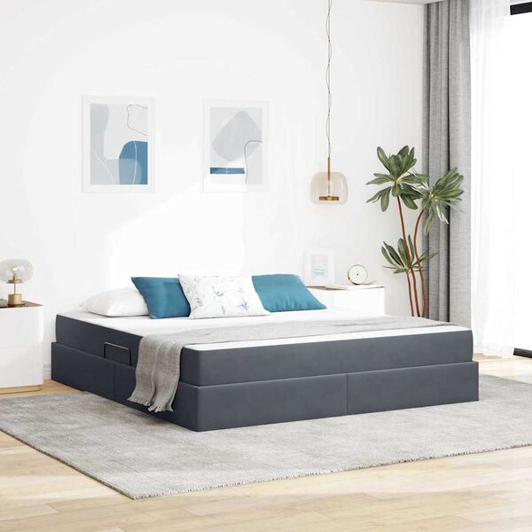 vidaXL Aufbewahrungsbett mit Matratze Dunkelgrau 160 x 200 cm Samt