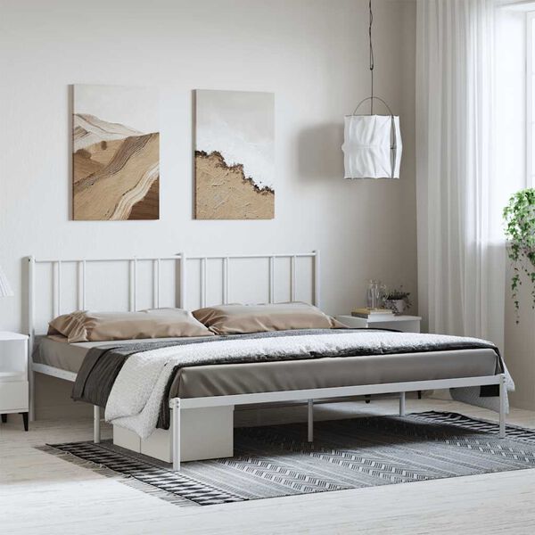 vidaXL Bettgestell mit Kopfteil Metall Wei&szlig; 193x203 cm