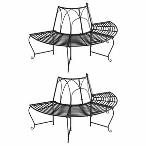 vidaXL Baumb&auml;nke Halbrund 2 Stk. &Oslash;159 cm Schwarz Stahl