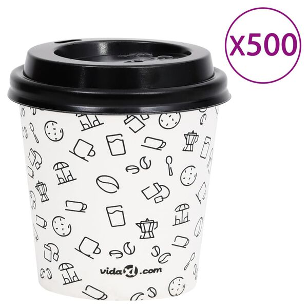 vidaXL Pappbecher mit Deckel 120 ml 500 Stk. Wei&szlig; und Schwarz