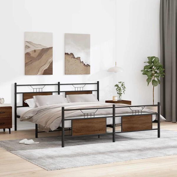 vidaXL Metallbett ohne Matratze Braun Eichen-Optik 180x200 cm