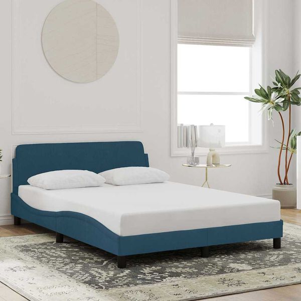 vidaXL Bettgestell mit Kopfteil "Dover" Blau 140x200 cm Samt