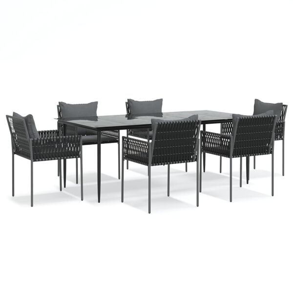 vidaXL 7-tlg. Garten-Essgruppe mit Kissen Poly Rattan und Stahl