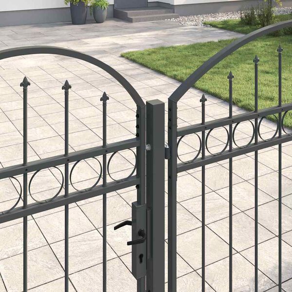 vidaXL Gartentor mit gew&ouml;lbtem Oberteil Grau 400 x 100 cm Stahl