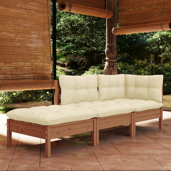 vidaXL 3-tlg. Garten-Lounge-Set mit Kissen Massivholz Kiefer