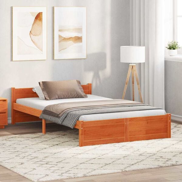vidaXL Bettrahmen Wachsbraun 205.5 x 95.5 x 51 cm Massives Kiefernholz