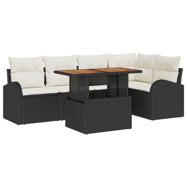 vidaXL Garten-Sofa-Set mit Speicher 6 pcs Schwarz Poly Rattan
