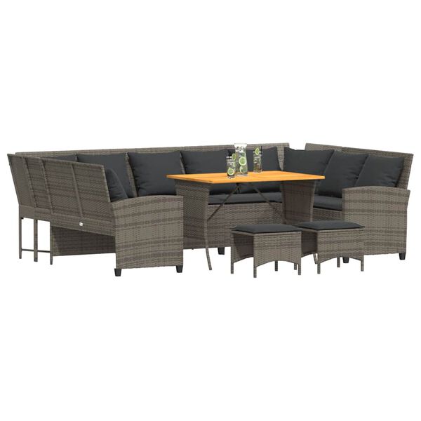 vidaXL 4-tlg. Garten-Sofagarnitur mit Kissen Grau Poly Rattan