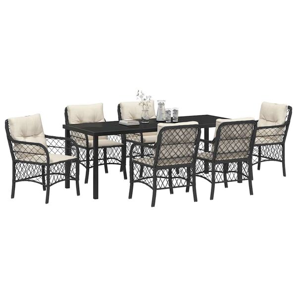 vidaXL Garten Essgruppe mit Kissen 7 pcs Schwarz Poly-Rattan
