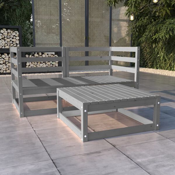 vidaXL 3-tlg. Garten-Lounge-Set Grau Massivholz Kiefer
