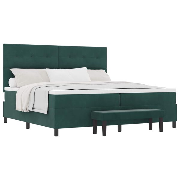 vidaXL Boxspringbett mit Matratze Dunkelgr&uuml;n 200 x 200 cm Samt