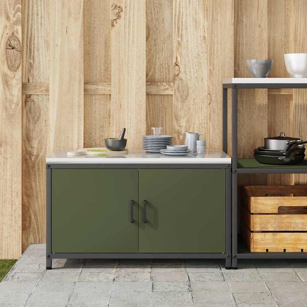 vidaXL K&uuml;chenaufbewahrung mit Regal Olive Gr&uuml;n 60 x 50 x 92 cm Stahl